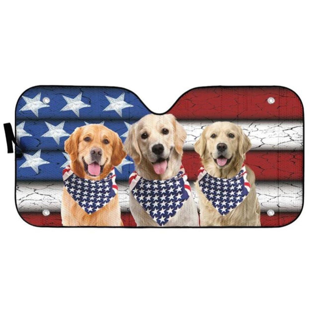 Golden Retriever USA Flag Custom Car Auto Sun Shades Windshield Accessories Decor Gift