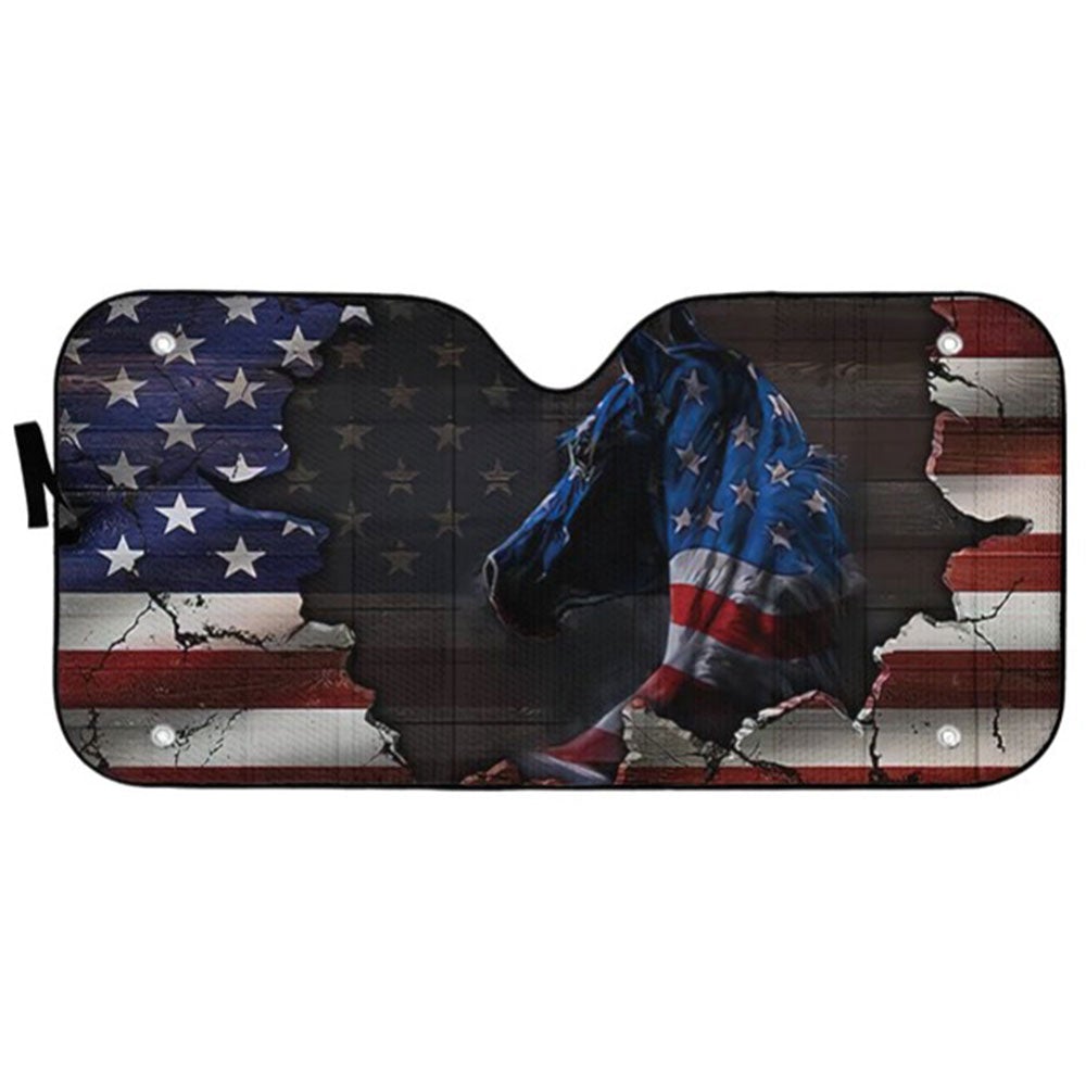 Horse American Flag Custom Car Auto Sun Shades Windshield Accessories Decor Gift