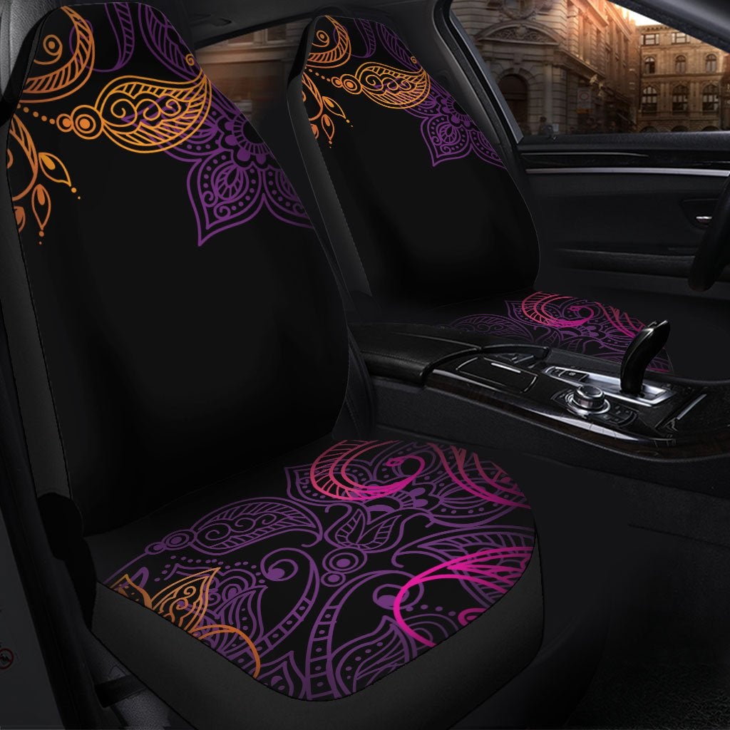 Purple Pink Orange Floral Premium Custom Car Seat Covers Decor Protector