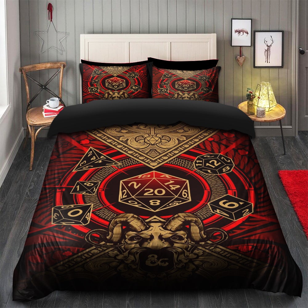Red Dungeons & Dragons Roll For Initiative Bedding Set Duvet Cover And 2 Pillowcases