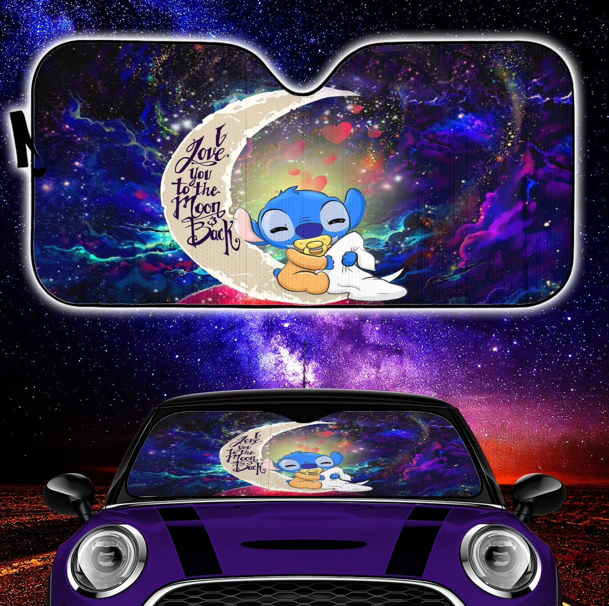 Cute Baby Stitch Sleep Love You To The Moon Galaxy Car Auto Sunshades