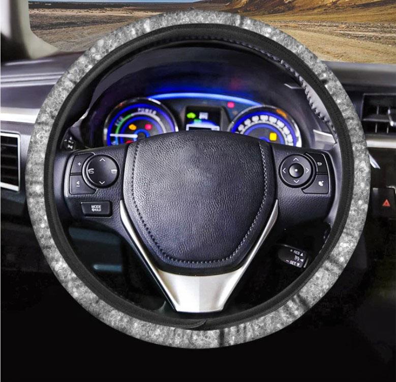 Silver Glitter Texture Print Car Steering Wheel Cover