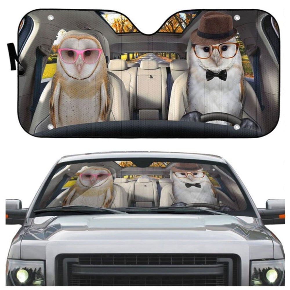 Barn Owls Couple Car Auto Sun Shades Windshield Accessories Decor Gift
