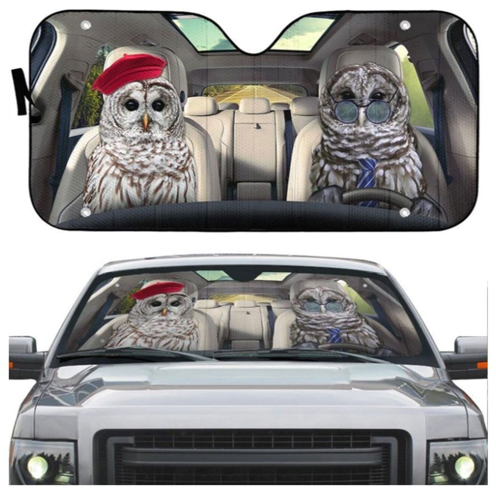 Barred Owls Couple Car Auto Sun Shades Windshield Accessories Decor Gift