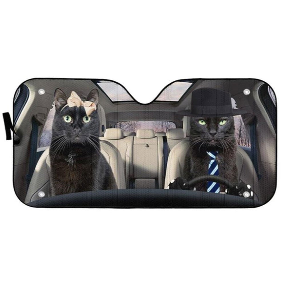 Black Cat Couple Car Auto Sun Shades Windshield Accessories Decor Gift