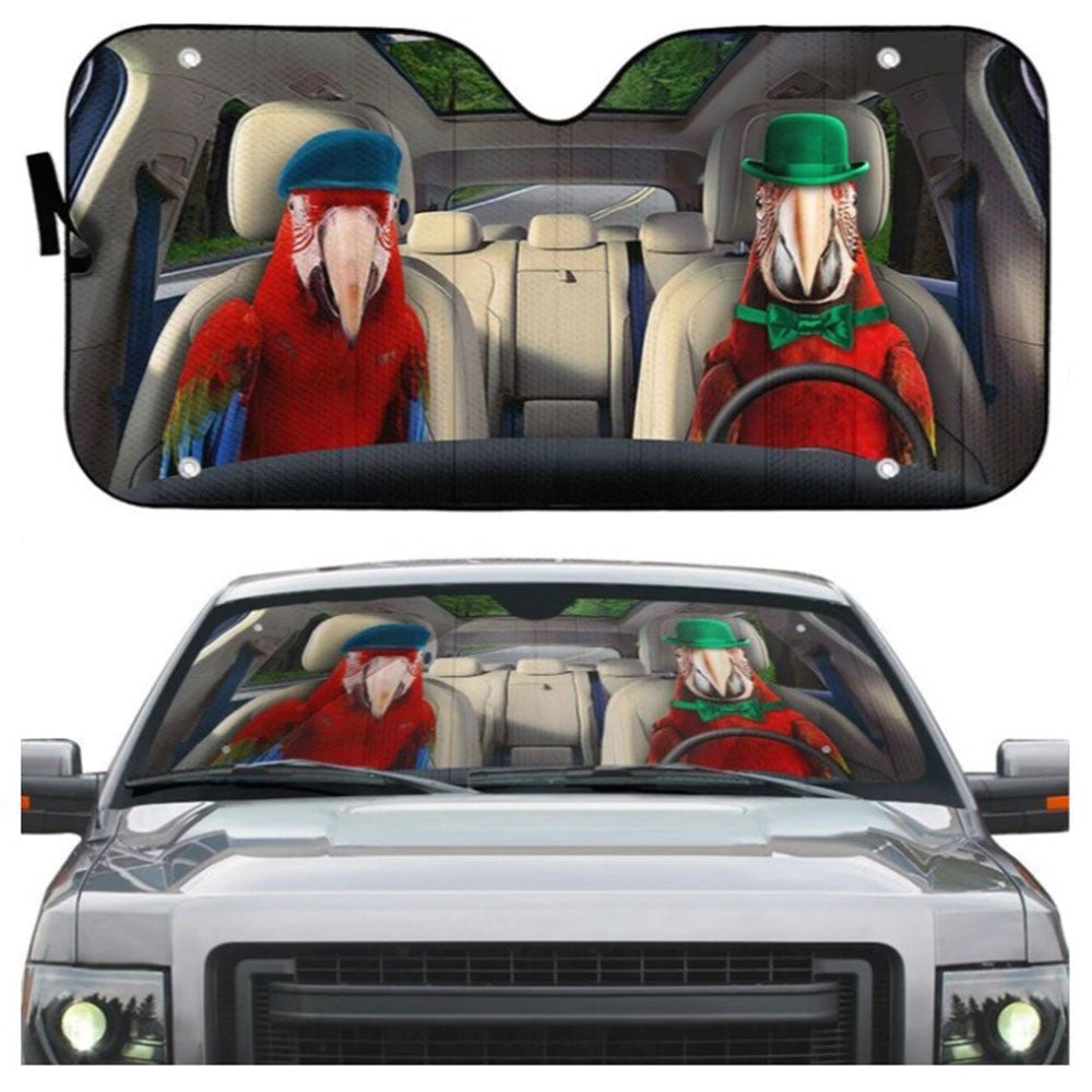 Green Winged Macaw Parrot Car Auto Sun Shades Windshield Accessories Decor Gift