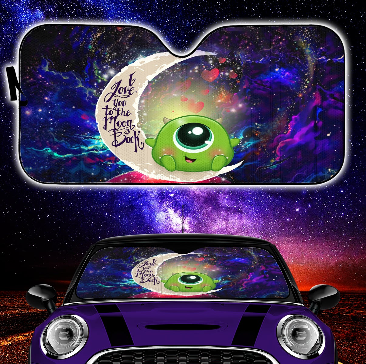Cute Mike Monster Inc Love You To The Moon Galaxy Car Auto Sunshades