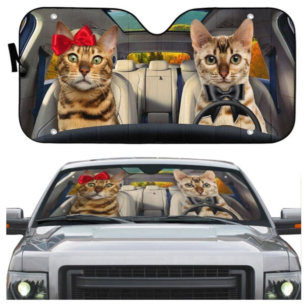 Bengal Cat Couple Car Auto Sun Shades Windshield Accessories Decor Gift