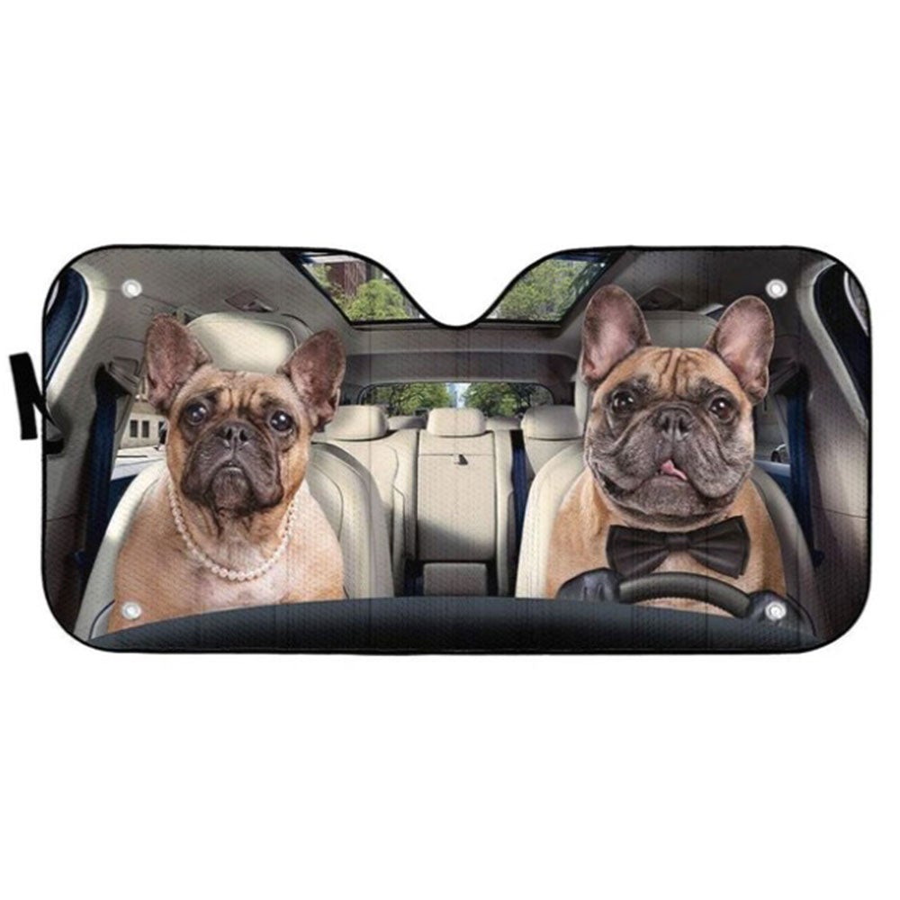 Bulldog Couple Custom Car Auto Sun Shades Windshield Accessories Decor Gift