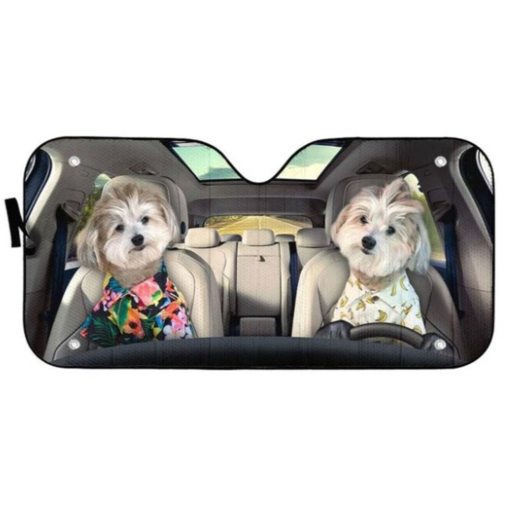 Couple Lovely Shih Tzu Puppies Custom Car Auto Sun Shades Windshield Accessories Decor Gift
