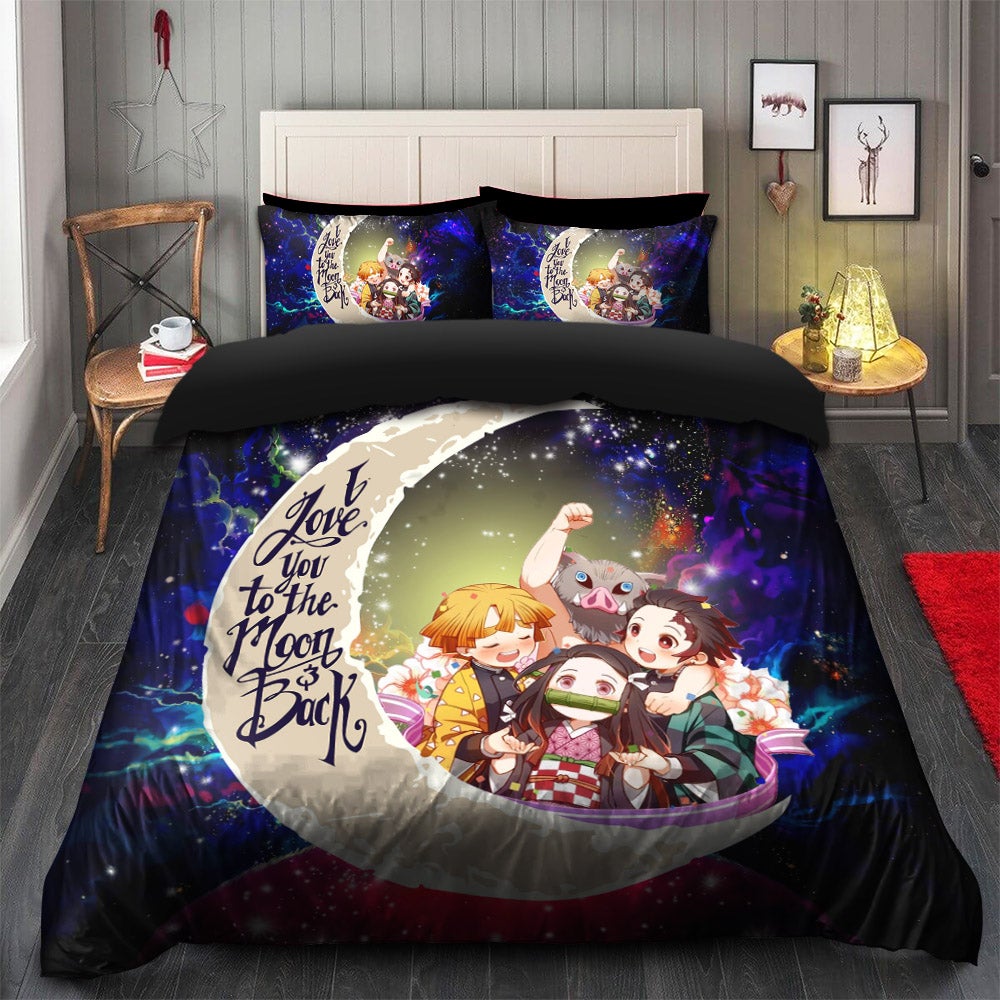 Demond Slayer Team Love You To The Moon Galaxy Bedding Set Duvet Cover And 2 Pillowcases