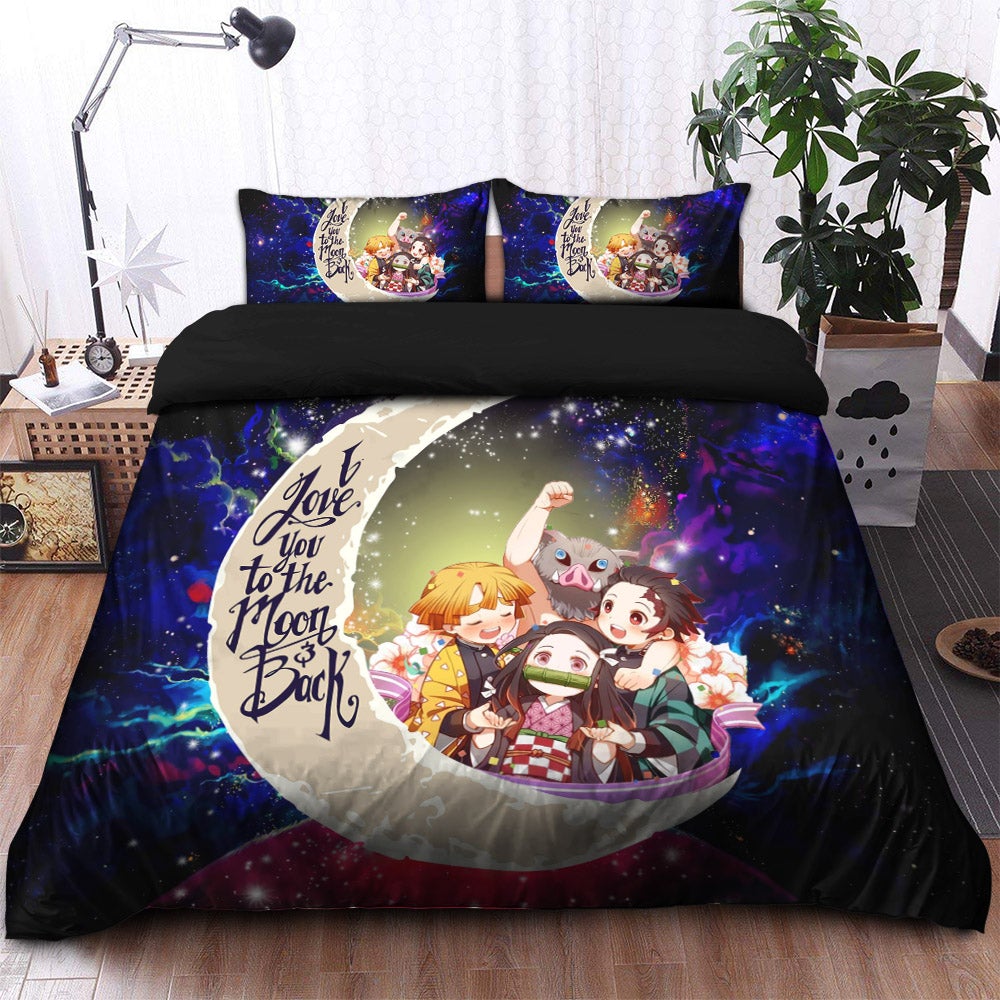 Demond Slayer Team Love You To The Moon Galaxy Bedding Set Duvet Cover And 2 Pillowcases