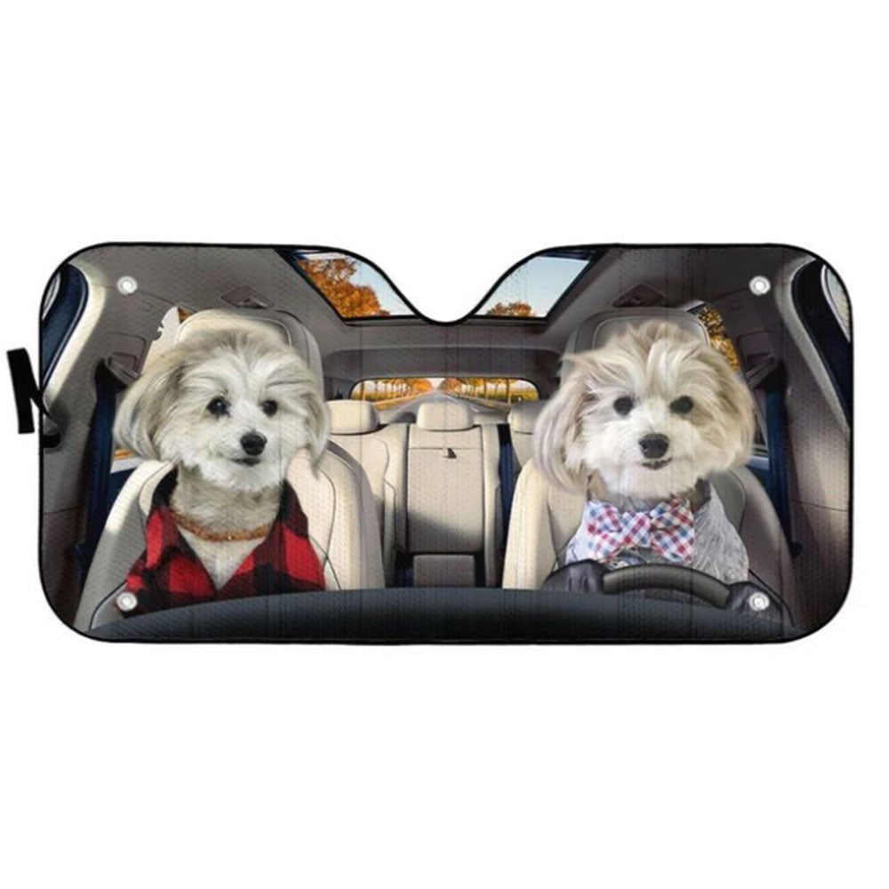 Couple Shih Tzu Puppies Custom Car Auto Sun Shades Windshield Accessories Decor Gift