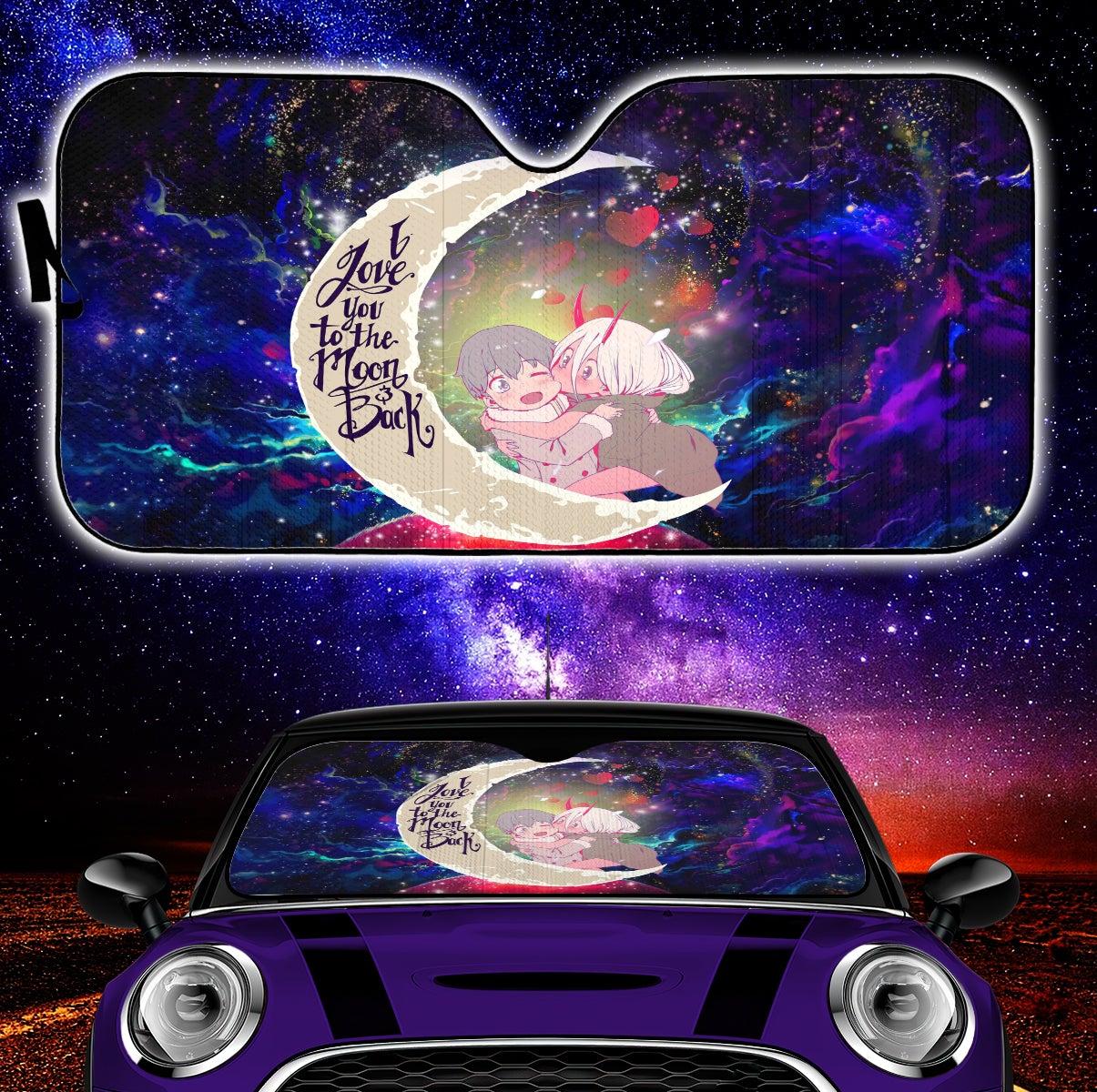 Darling In The Franxx Hiro And Zero Two Love You To The Moon Galaxy Car Auto Sunshades