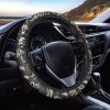 Monochrome Dinosaur Fossil Pattern Print Car Steering Wheel Cover