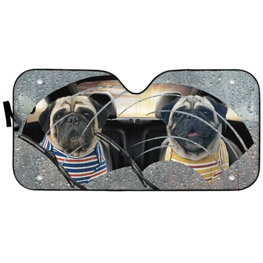 Pugs Two Custom Car Auto Sun Shades Windshield Accessories Decor Gift