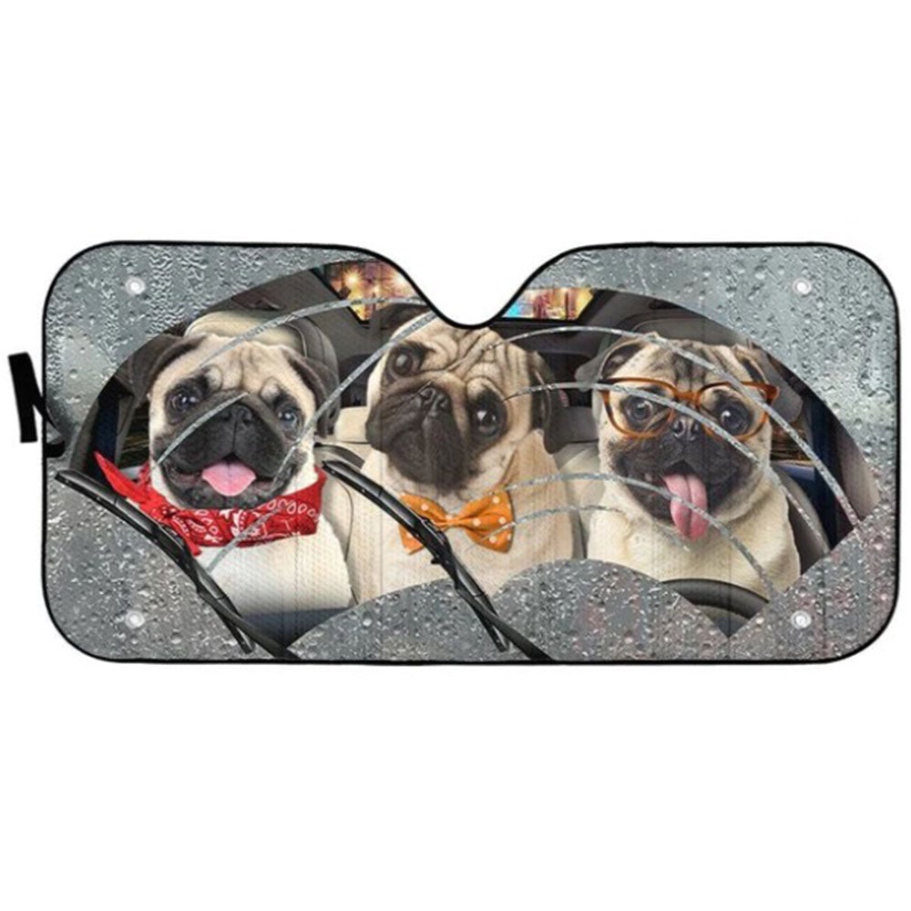 Rain Three Pugs Custom Car Auto Sun Shades Windshield Accessories Decor Gift