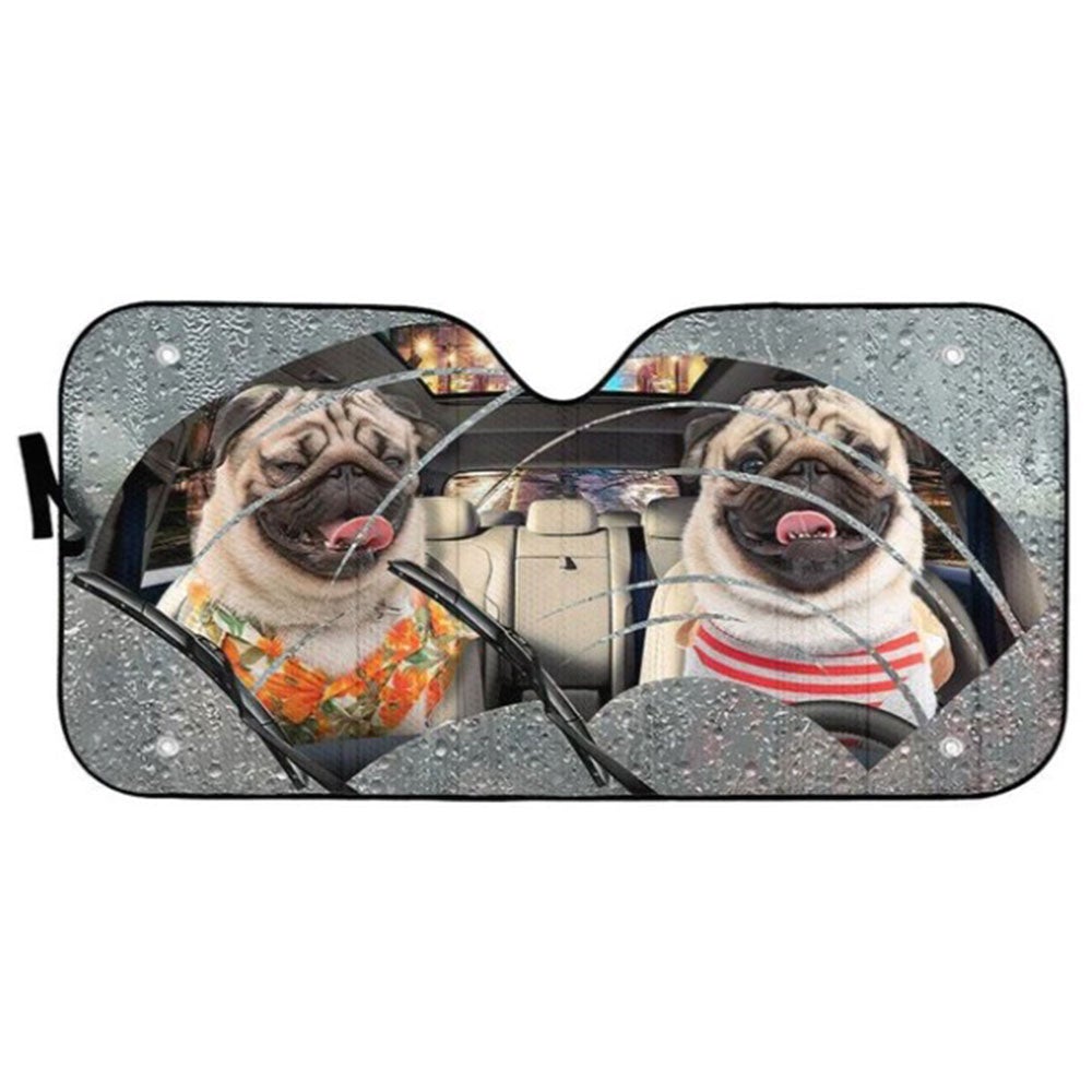 Rain Two Pugs Custom Car Auto Sun Shades Windshield Accessories Decor Gift