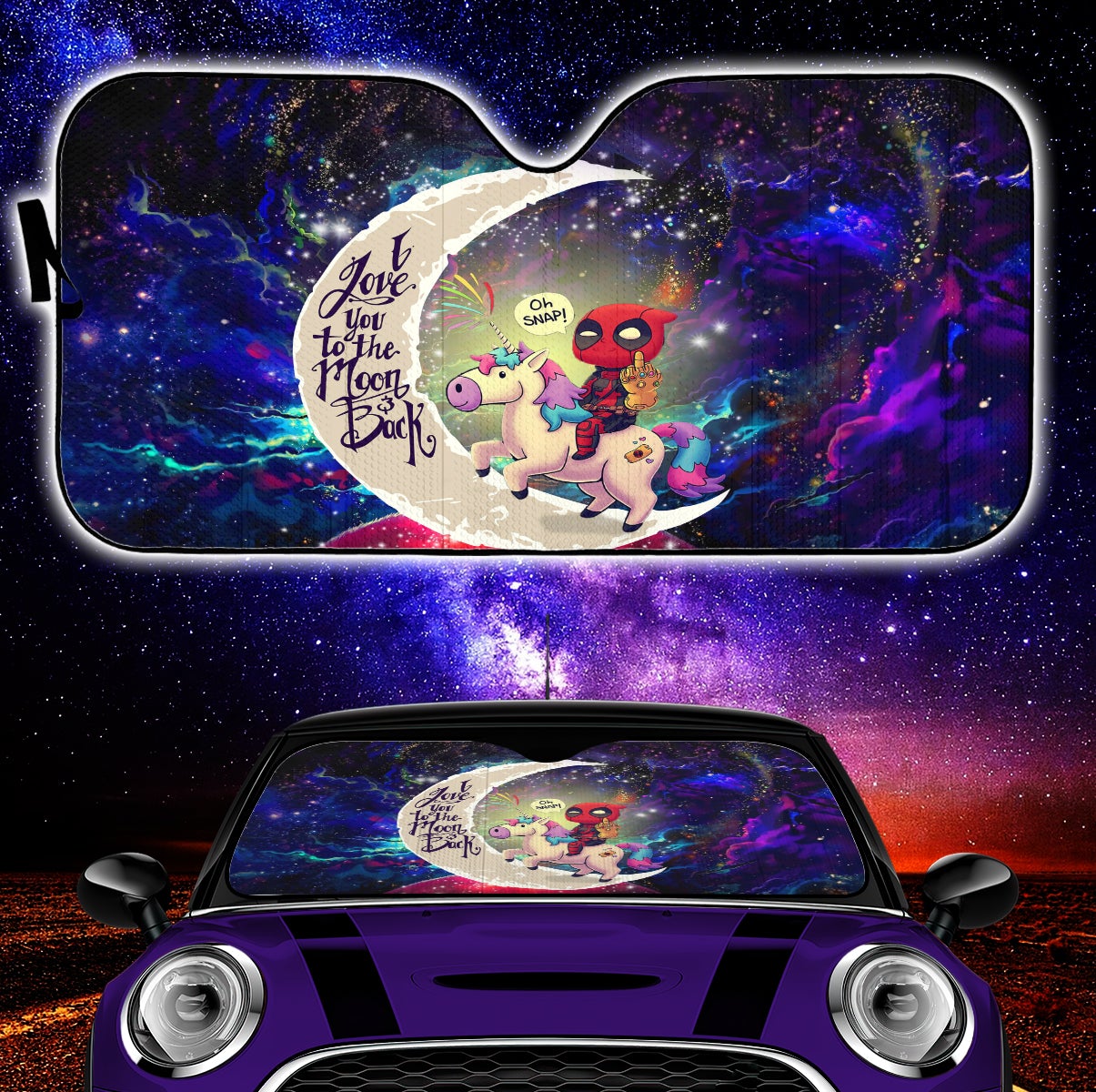 Deadpool Unicorn Love You To The Moon Galaxy Car Auto Sunshades