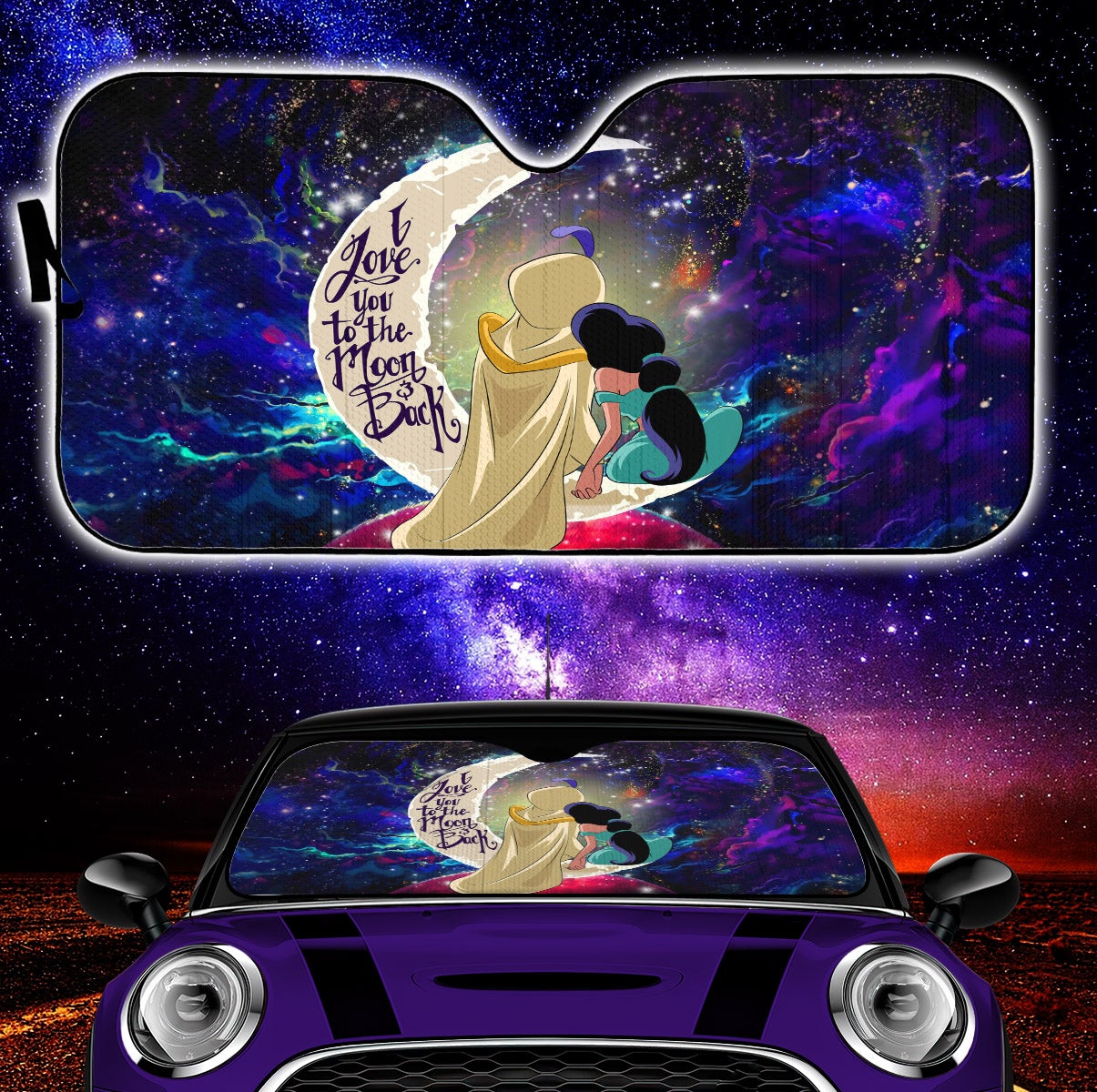 Aladin Couple Love You To The Moon Galaxy Car Auto Sunshades