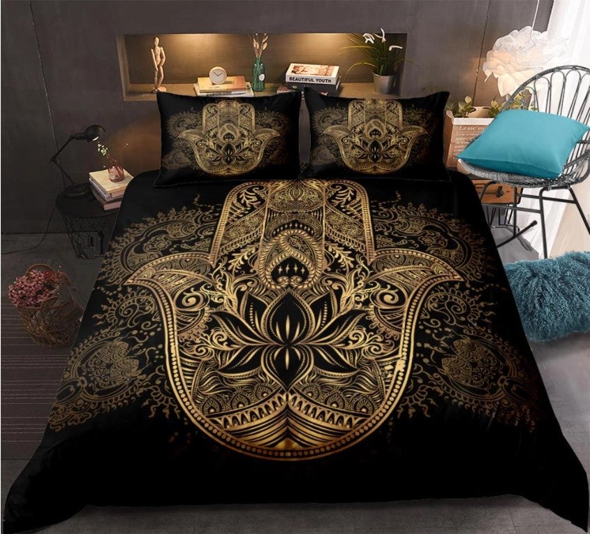 Mandala Black Golden Pattern Bedding Set