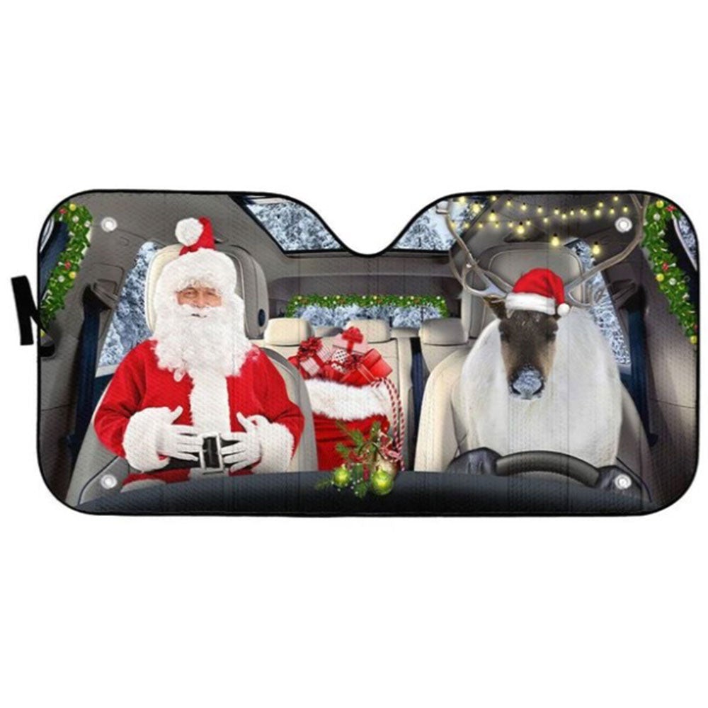 Santa Claus Reindeer Custom Car Auto Sun Shades Windshield Accessories Decor Gift