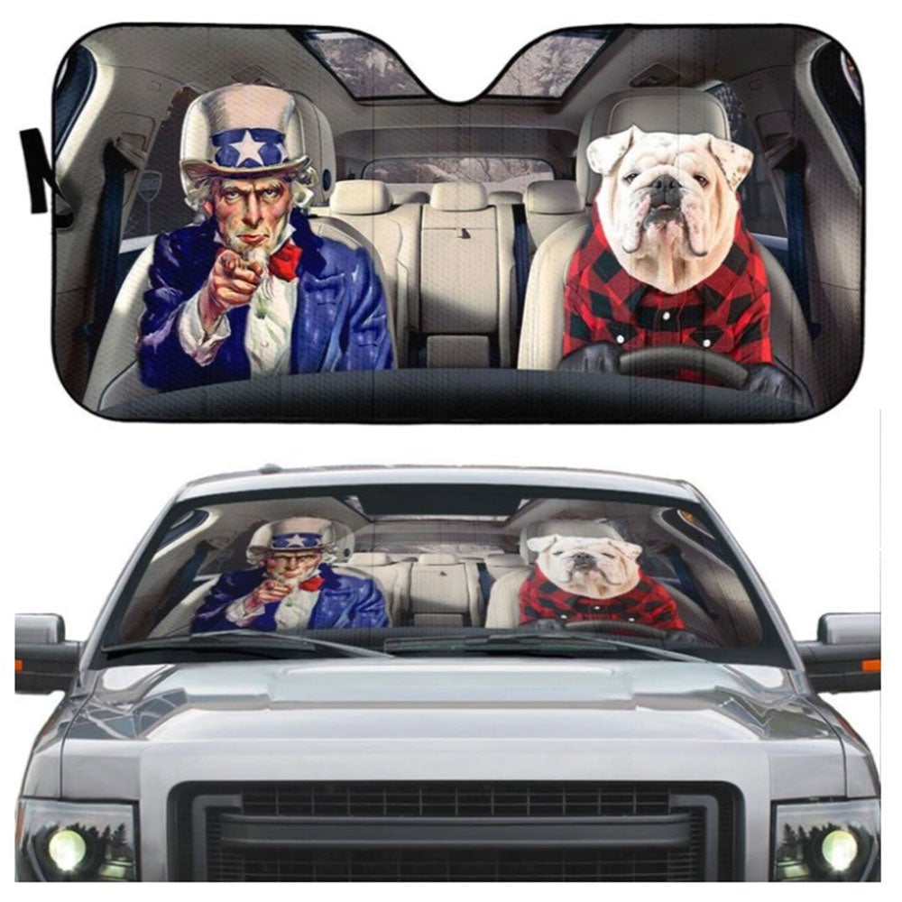 Uncle Sam And Bulldog Custom Car Auto Sun Shades Windshield Accessories Decor Gift