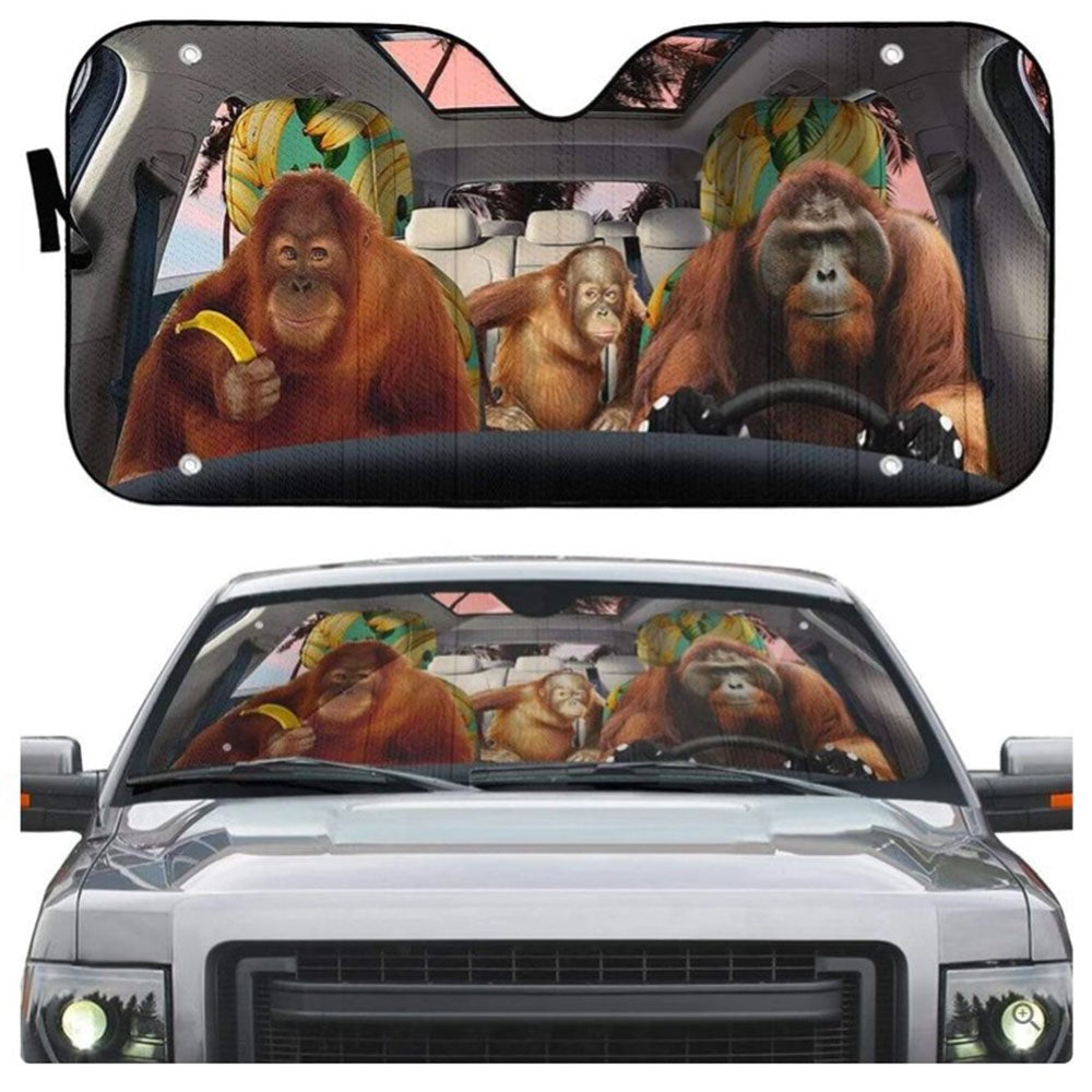 Orangutan Family Custom Car Auto Sun Shades Windshield Accessories Decor Gift