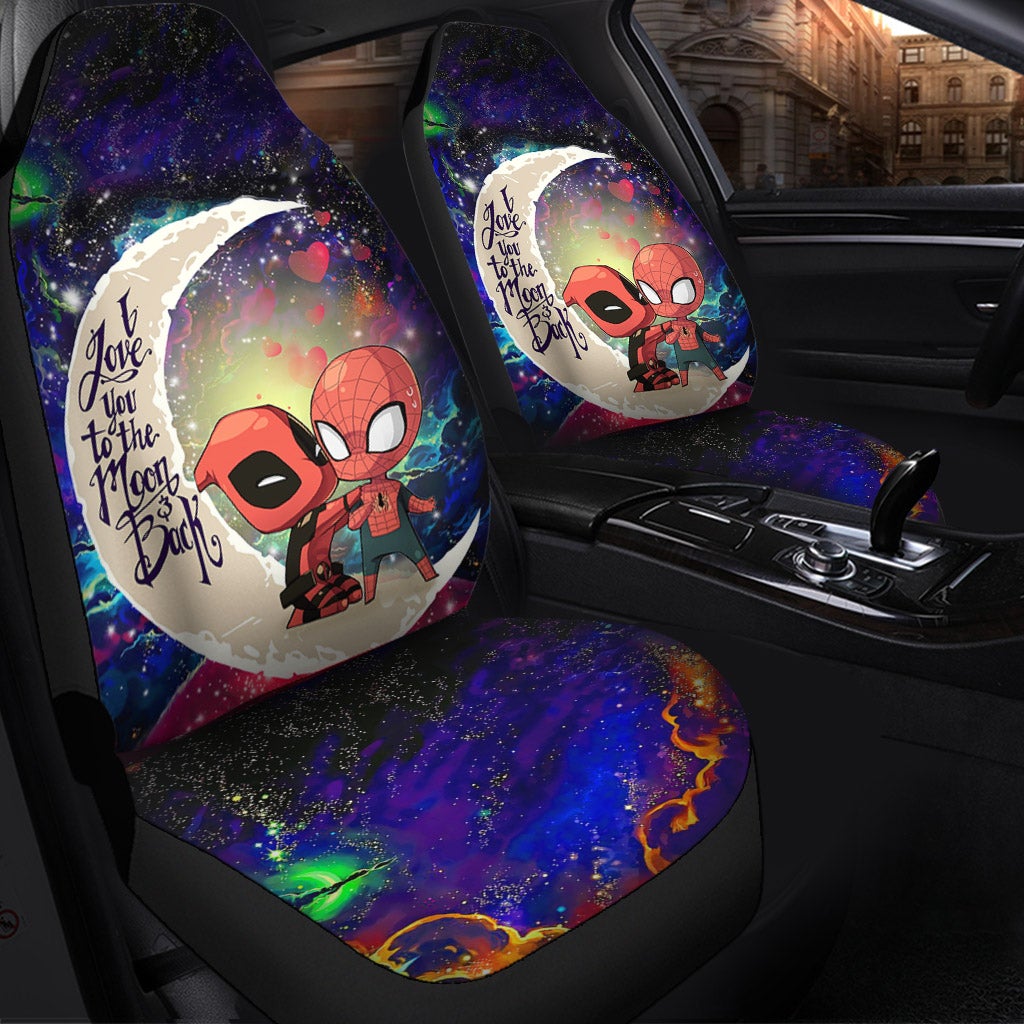 Spiderman And Deadpool Couple Love You To The Moon Galaxy Car Seat Covers