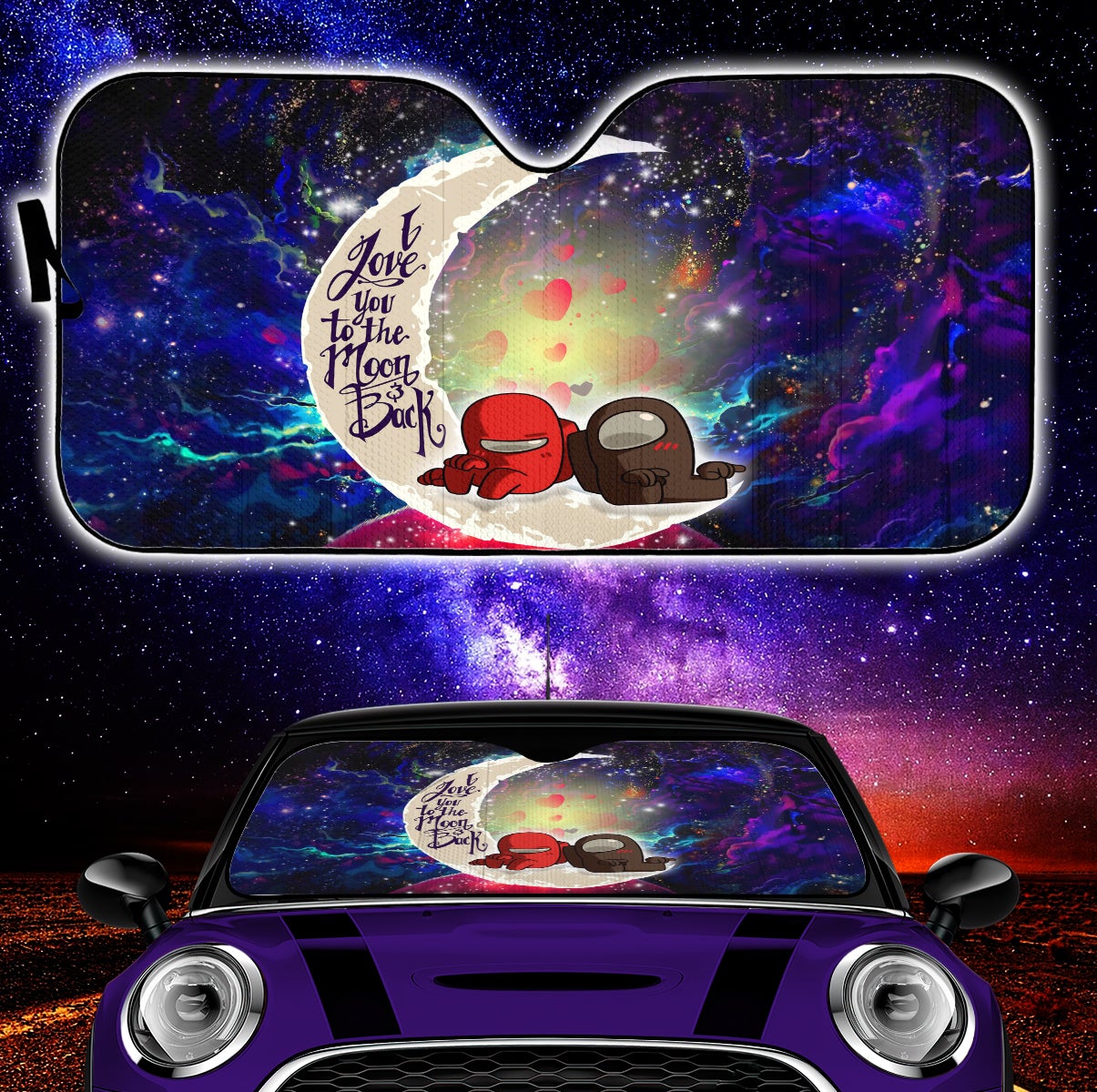Among Us Couple Love You To The Moon Galaxy Car Auto Sunshades