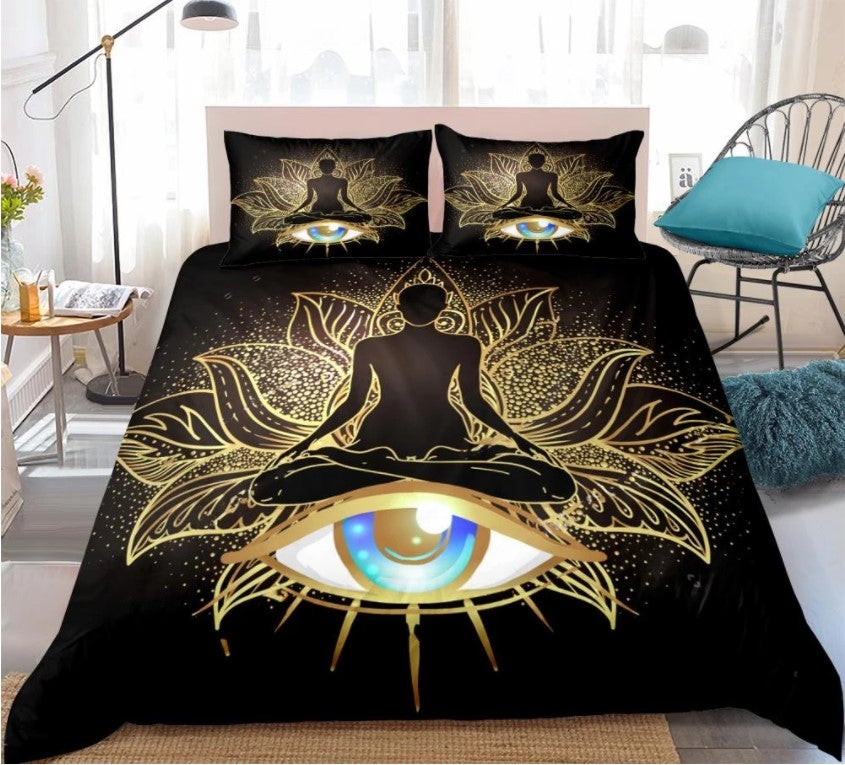 Mandala Eye Black Golden Bedding Set