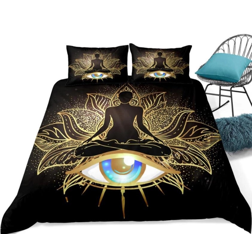 Mandala Eye Black Golden Bedding Set