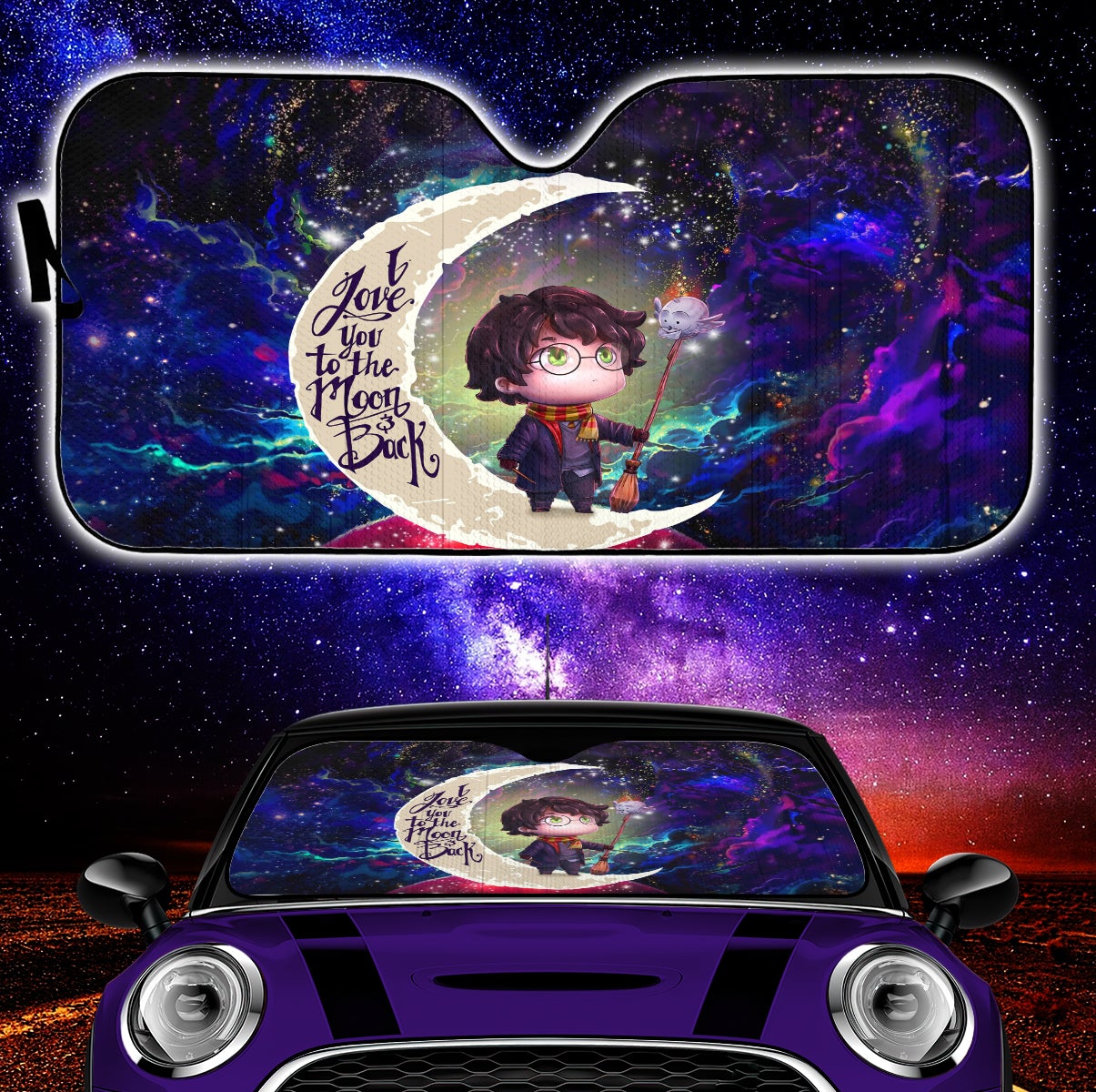 Harry Potter Chibi Love You To The Moon Galaxy Car Auto Sunshades