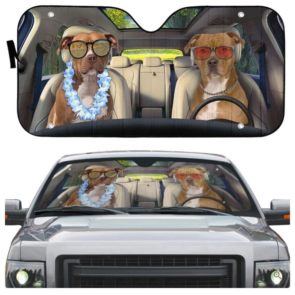 American Staffordshire Terrier Couple Dog Car Auto Sun Shades Windshield Accessories Decor Gift