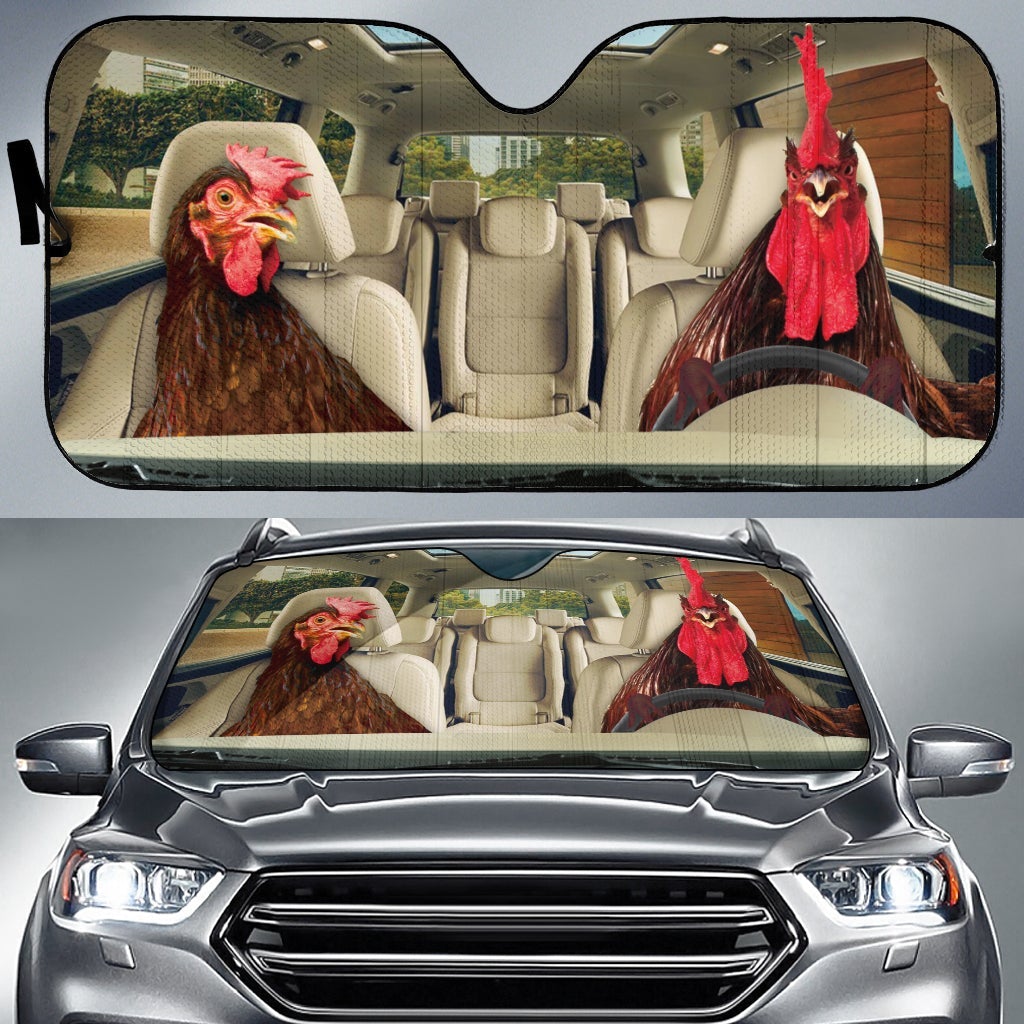 Driving Rhode Island Red Chicken Car Auto Sunshades