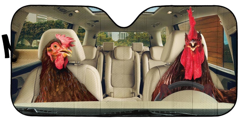 Driving Rhode Island Red Chicken Car Auto Sunshades