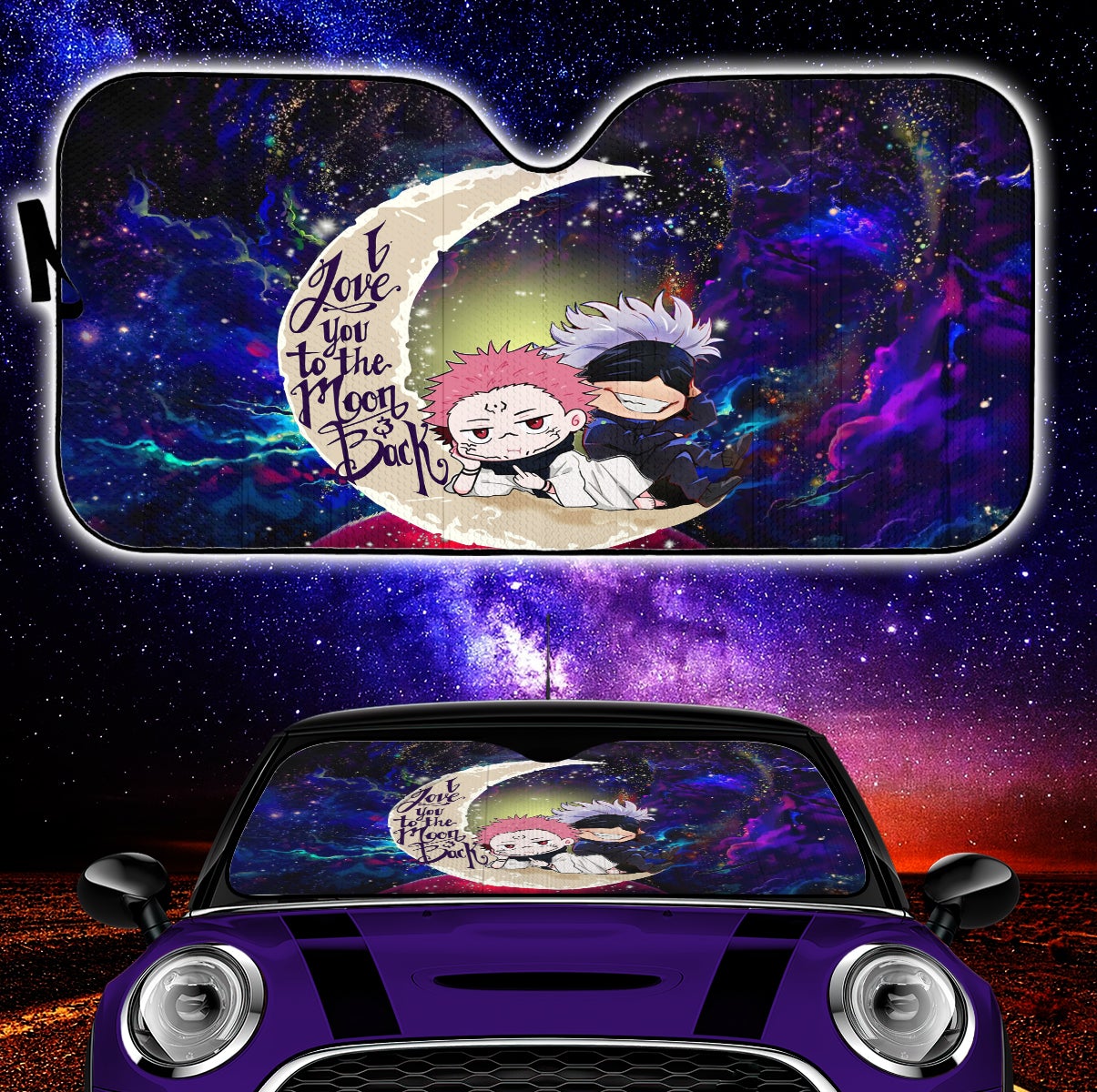 Jujutsu Kaisen Gojo Sakuna Chibi Anime Love You To The Moon Galaxy Car Auto Sunshades