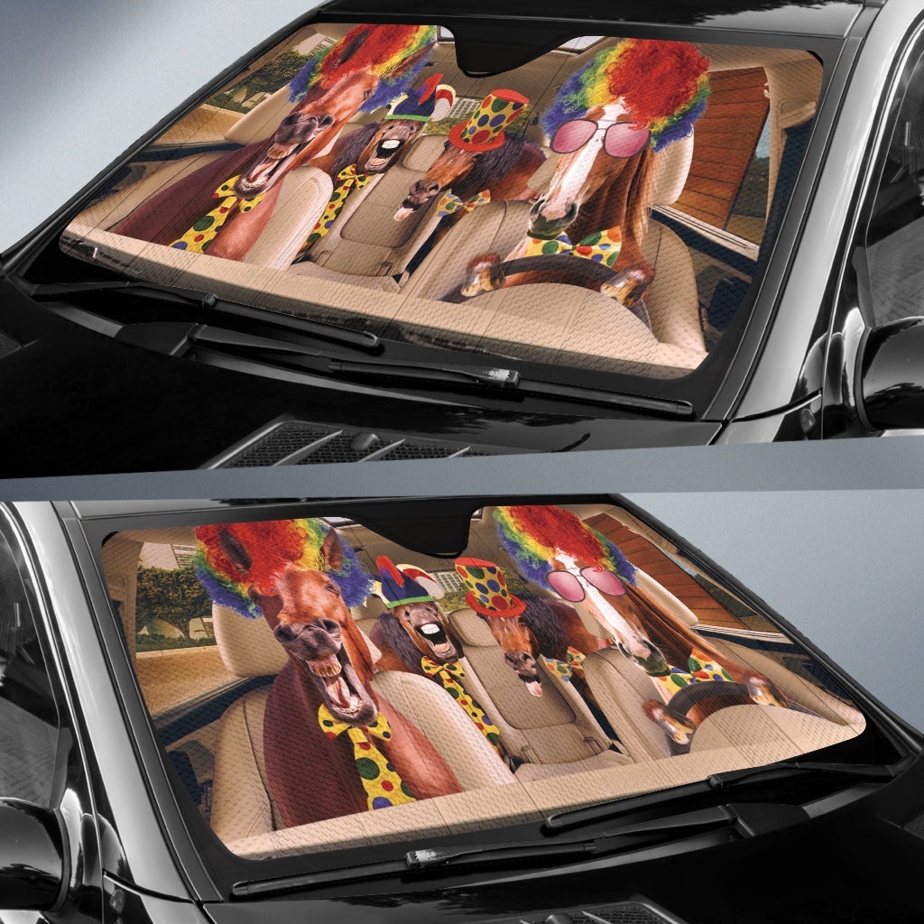 Driving Funny Horse Clowns Car Auto Sunshades