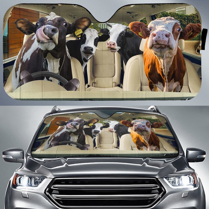 Funny Driving Dairy Cows Right Hand Drive Car Auto Sunshades