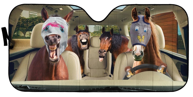 Funny Driving Horse With Fly Cover Car Auto Sunshades