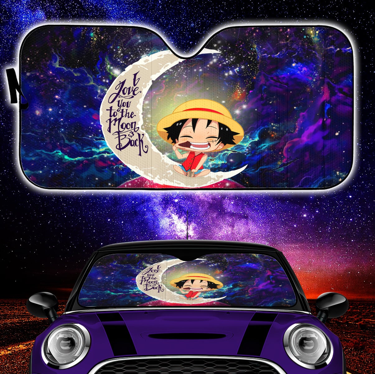 Luffy One Piece Love You To The Moon Galaxy Car Auto Sunshades