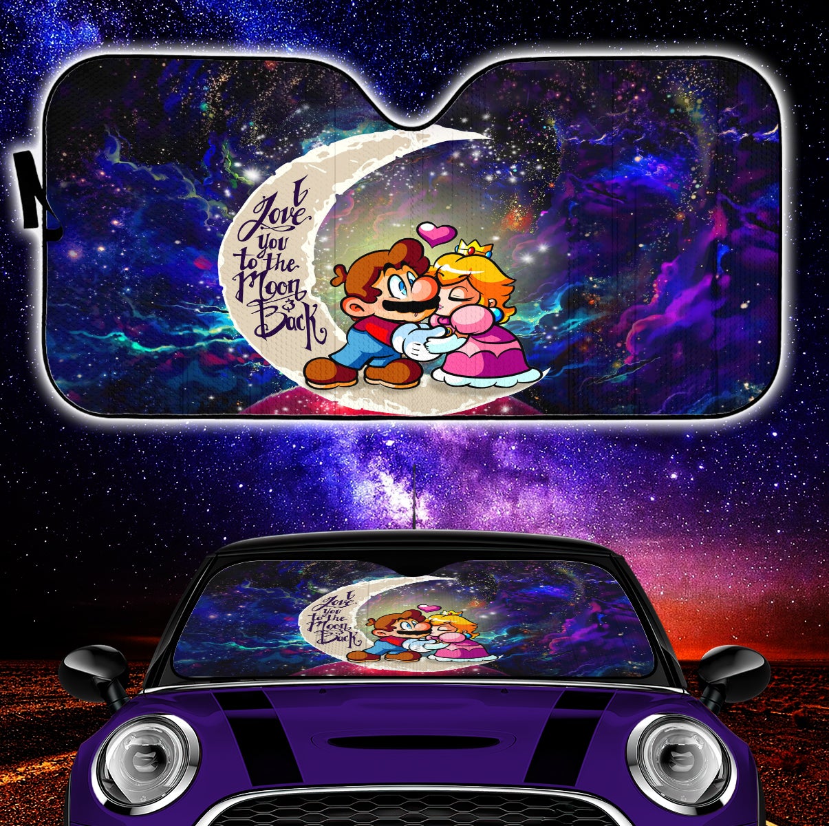 Mario Couple Love You To The Moon Galaxy Car Auto Sunshades