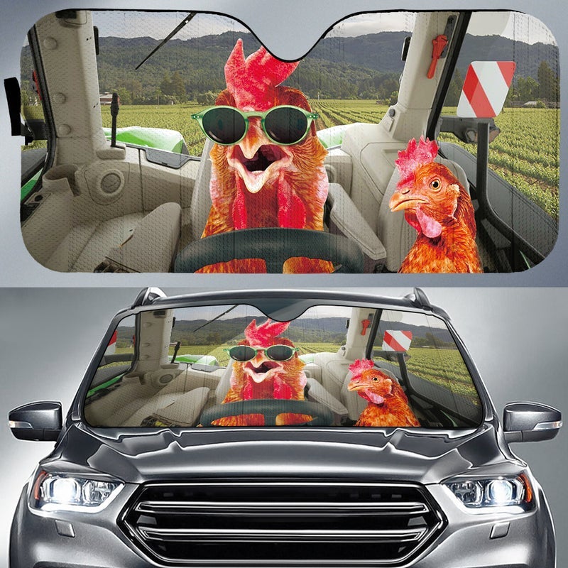 Driving Chickens Tractor Car Auto Sunshades