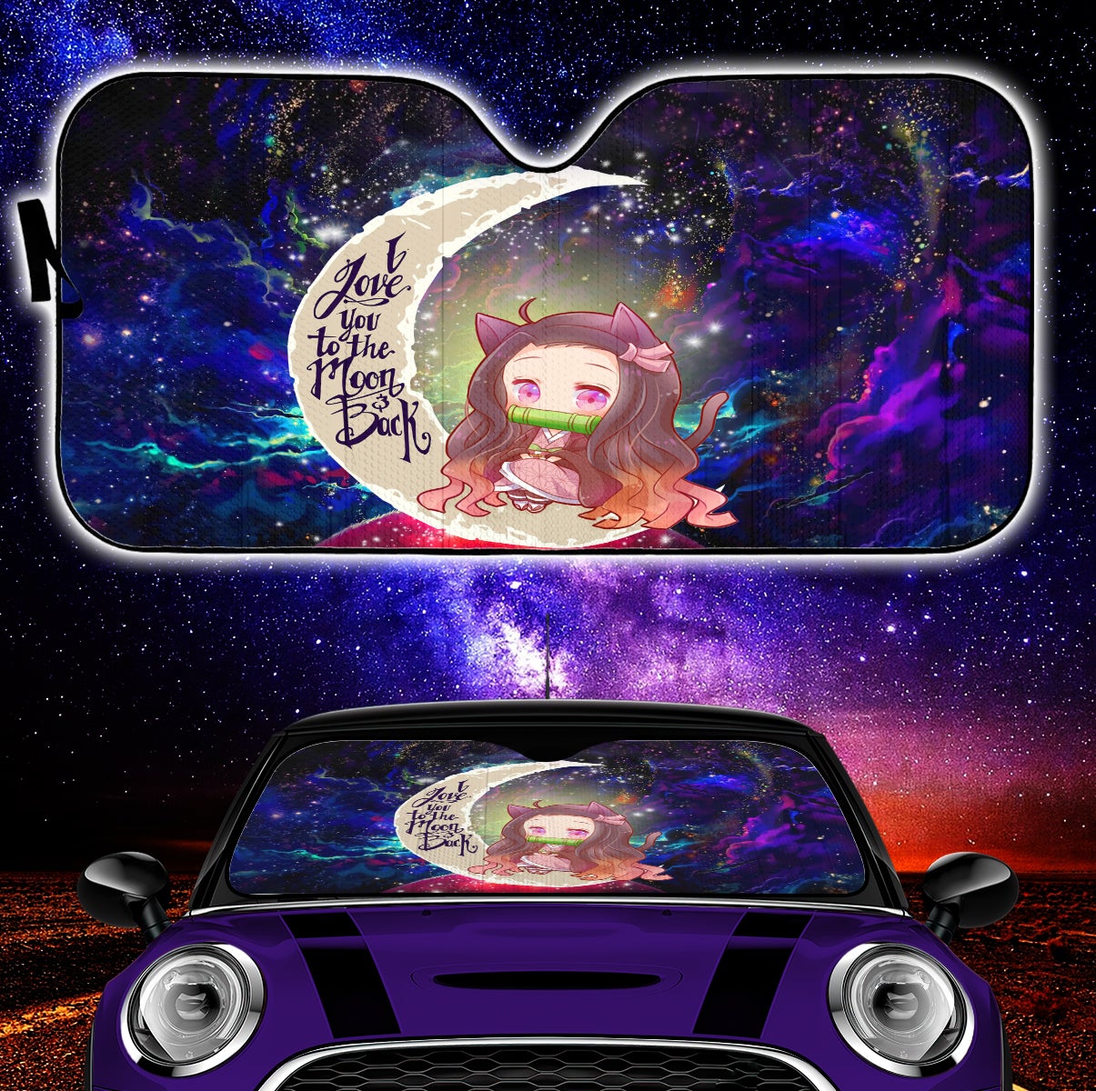 Nezuko Demon Slayer Love You To The Moon Galaxy Car Auto Sunshades