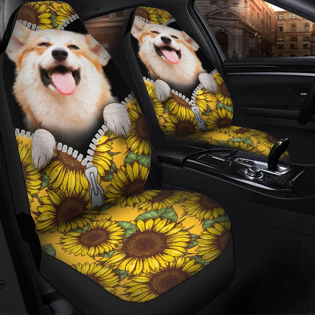 Cute Sunflower Corgi Premium Custom Car Seat Covers Decor Protector
