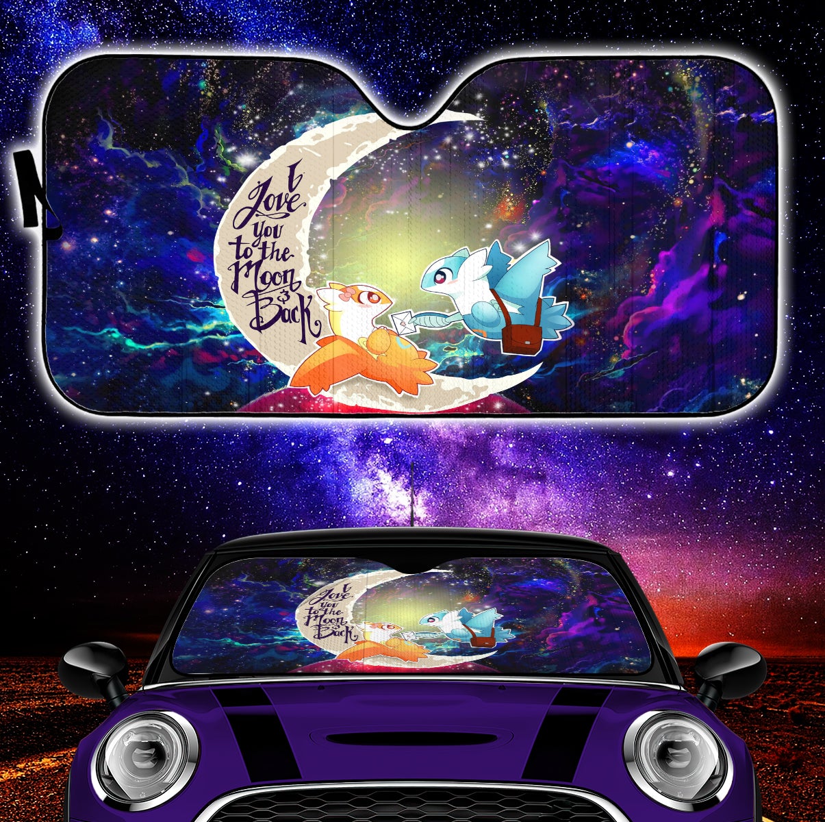 Pokemon Couple Latios Latias Love You To The Moon Galaxy Car Auto Sunshades