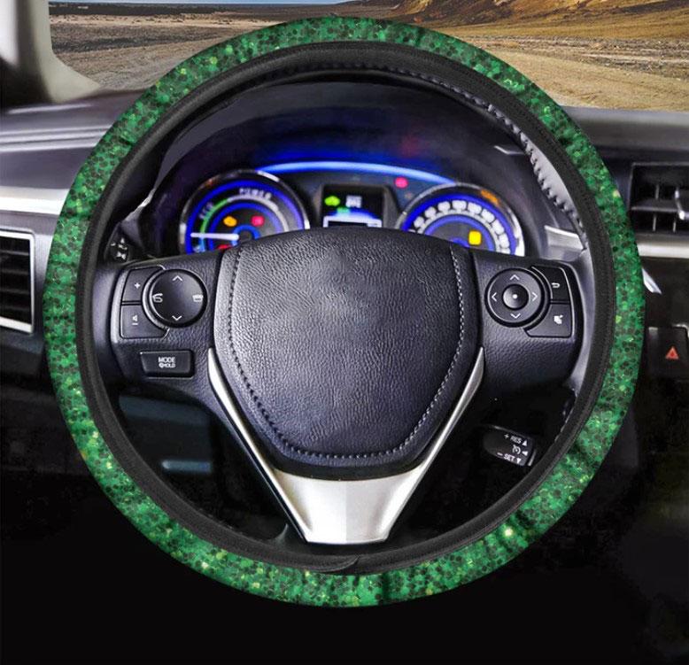 Green Glitter Texture Print Car Steering Wheel Cover