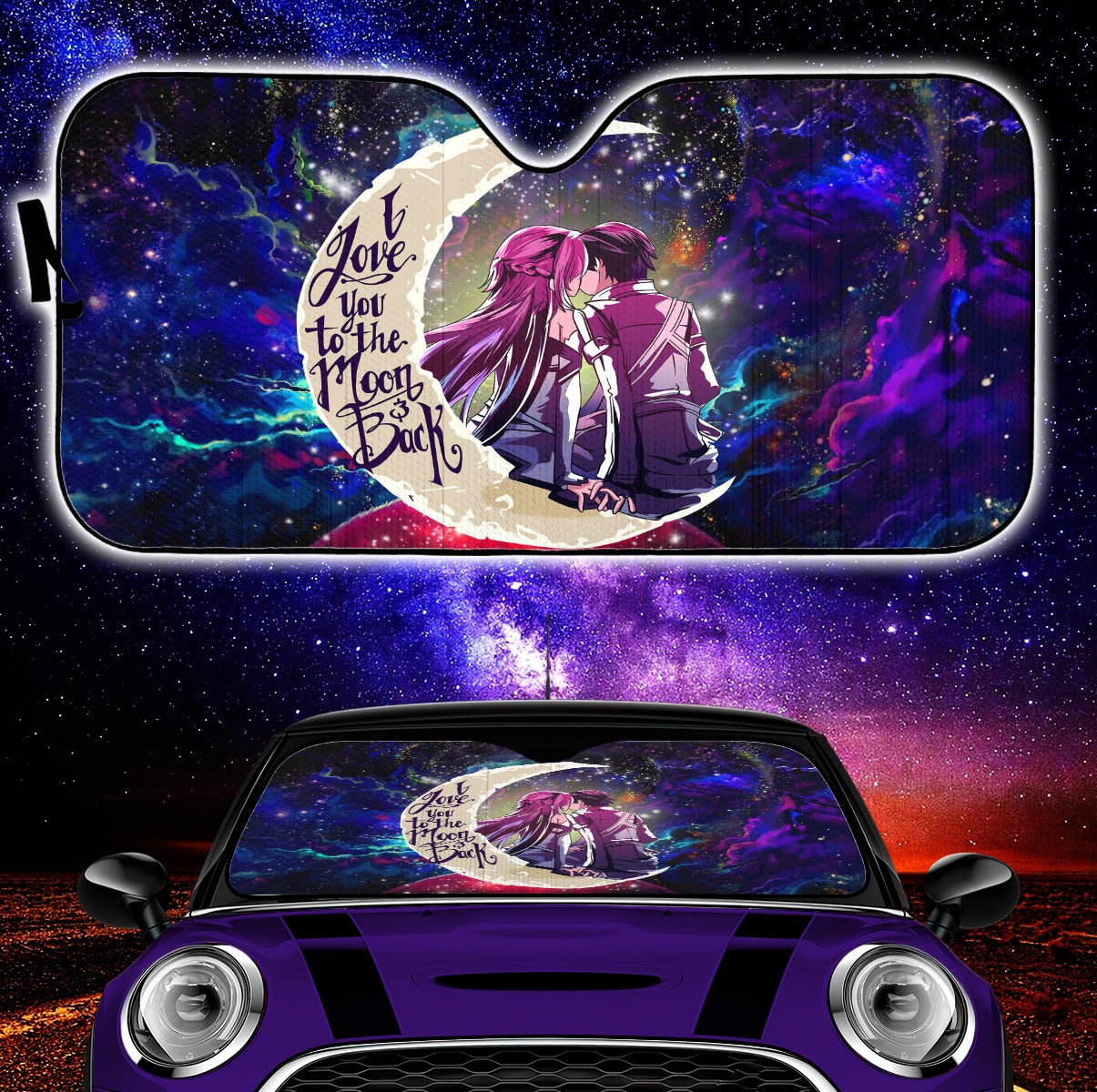 SAO Sword Art Online Asuna Kirito Love You To The Moon Galaxy Car Auto Sunshades