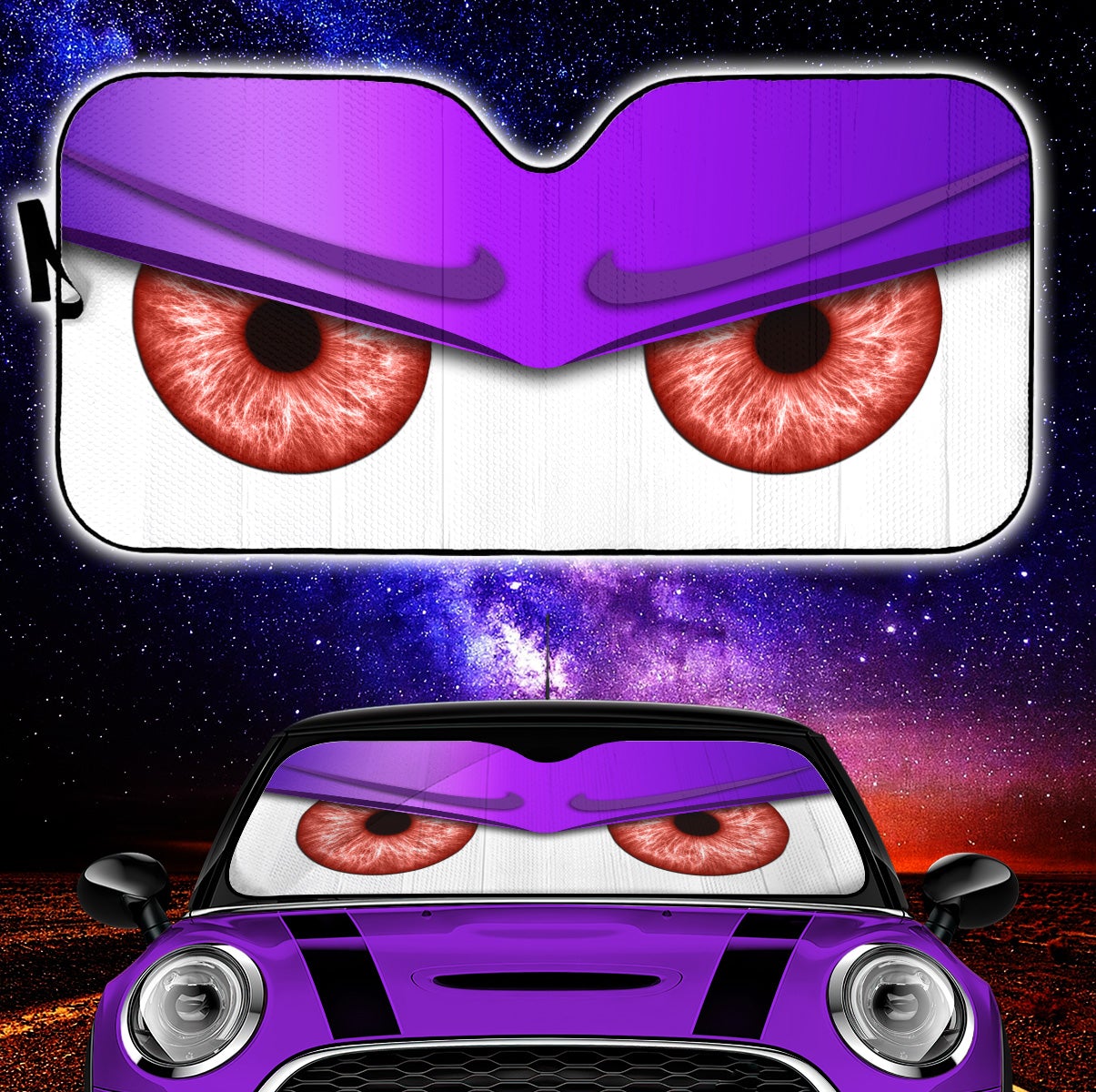 Purple Funny Angry Cartoon Eyes Car Auto Sun Shades Windshield Accessories Decor Gift