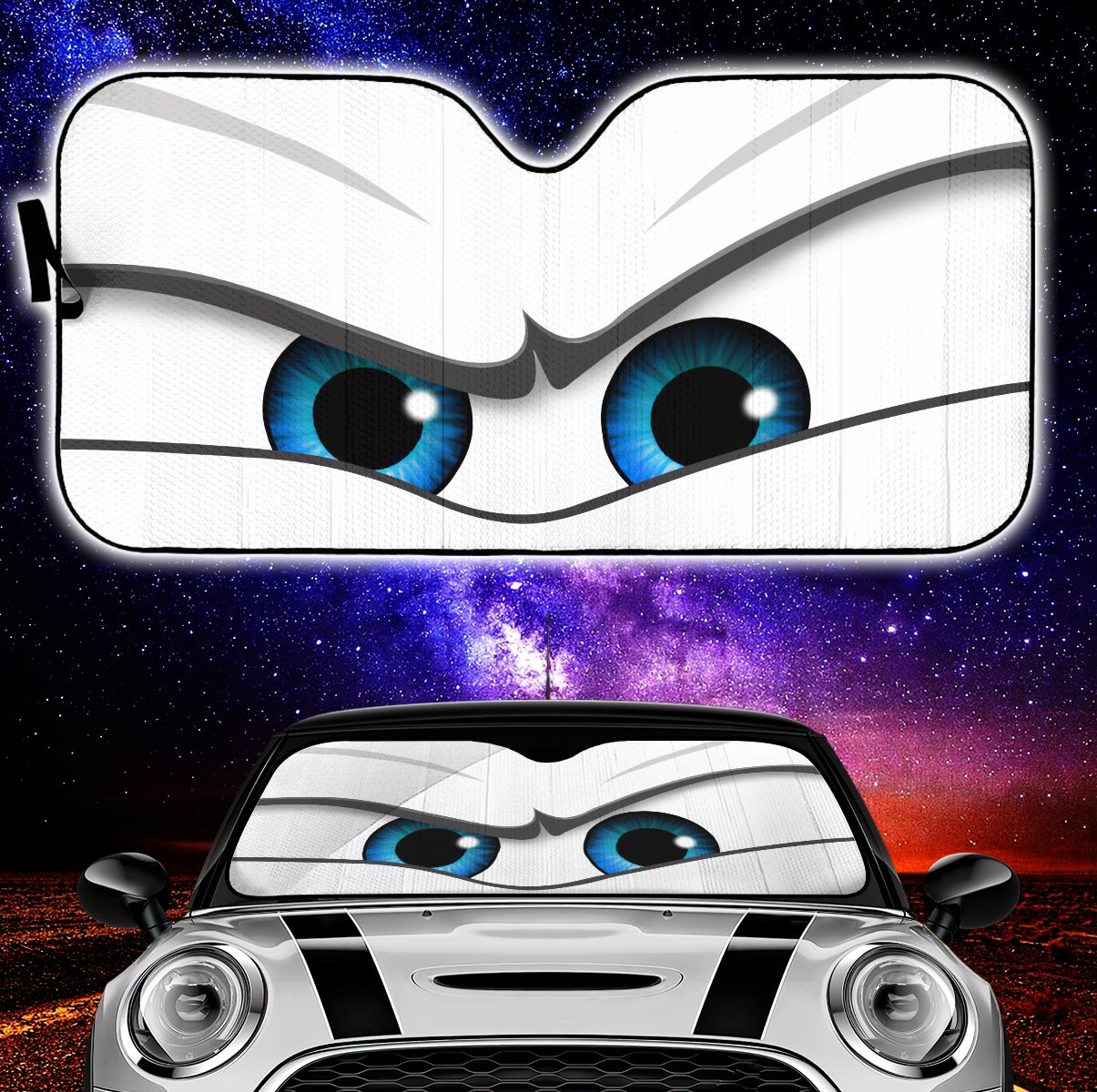White Angry Eyes Auto Sun Shades